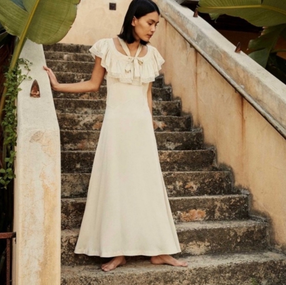 Vintage coral silk dress from Amarcord Vintage NYC similar to Doen Sicilia dress - Picture 6 of 7
